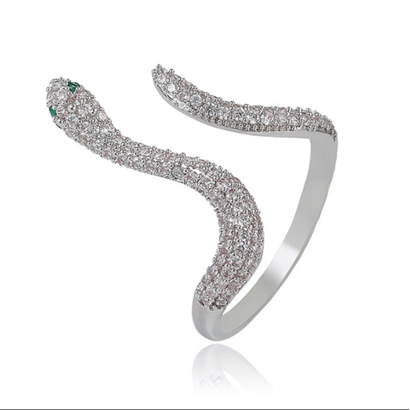 Silver Snake Ring Silver Color Zircon Adjustable Ring - Picture 3 of 9